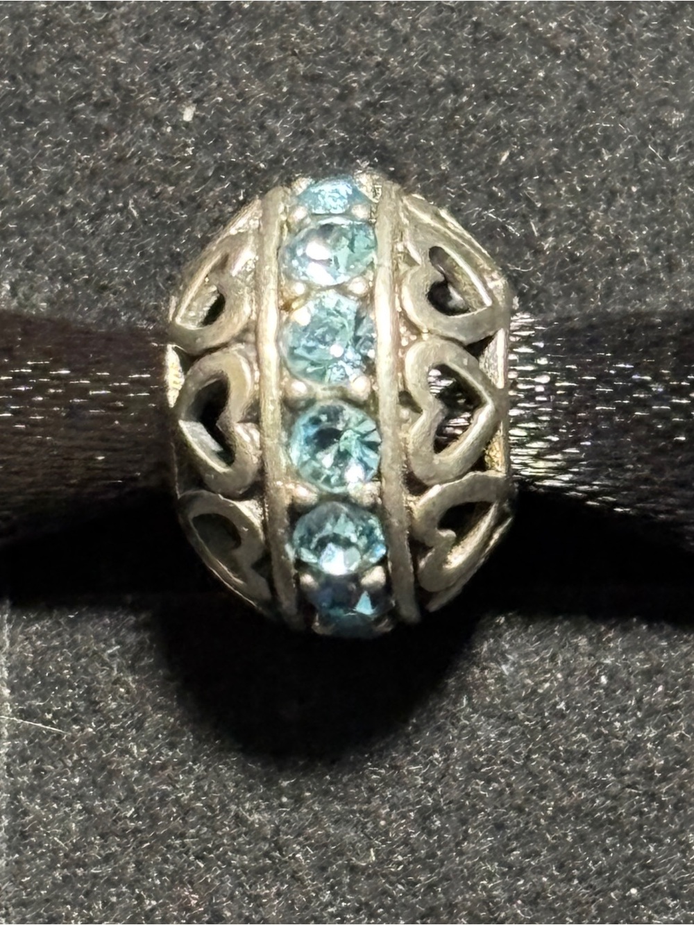 Persona Silver-Tone Heart Bead with blue Crystals